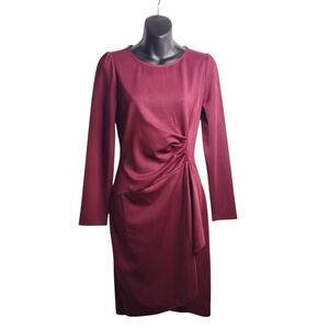 Kate Kasin Womens Size Small Burgundy Dress  Zip Ruched Longsleeve Small NWT